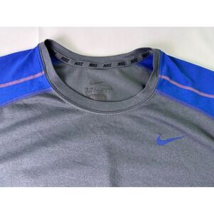 Nike Large Dri-FIT Gray Blue Running Performance Athletic Shirt Top